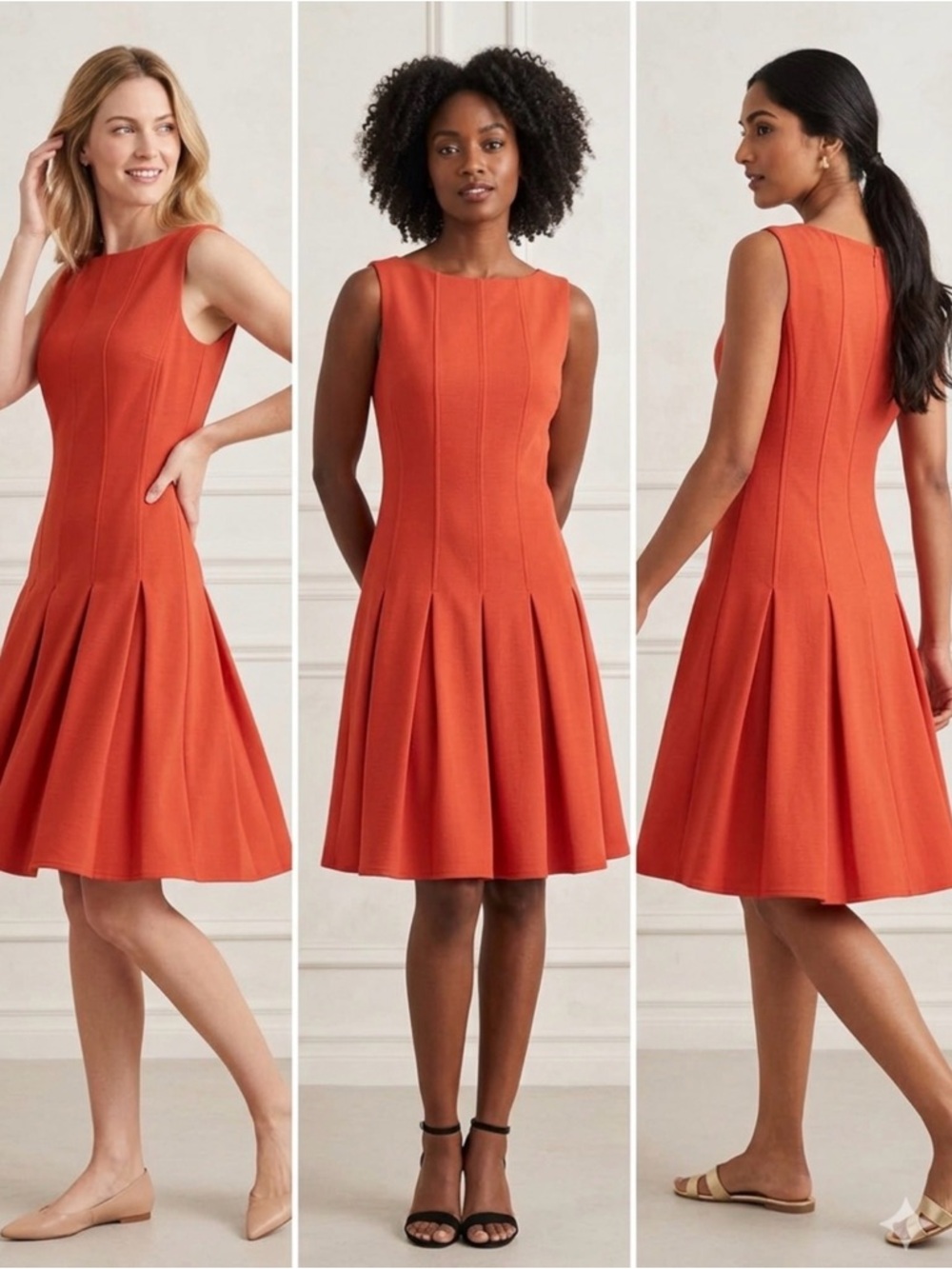 New Oscar De La Renta Orange Wool Blend Dress. Made In Italy.